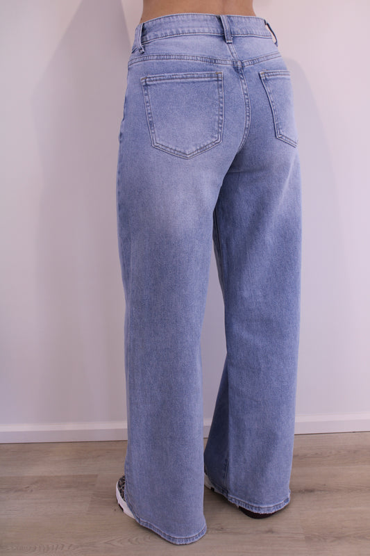 Mid waist - wide leg stretch jeans - denim