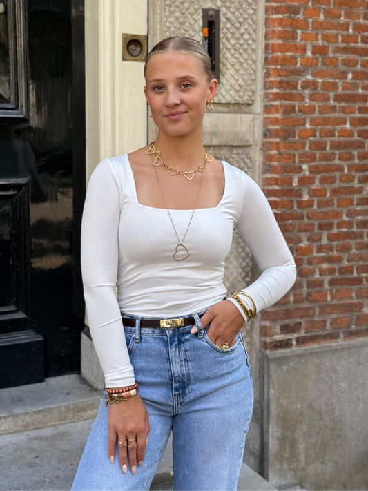 Basic top met vierkante hals - wit