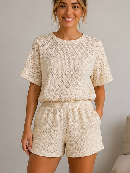 Jogger shirt met elastiek - beige