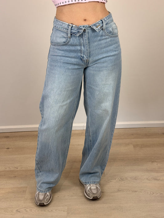 Mid waist - balloon stretch jeans met omslag - denim
