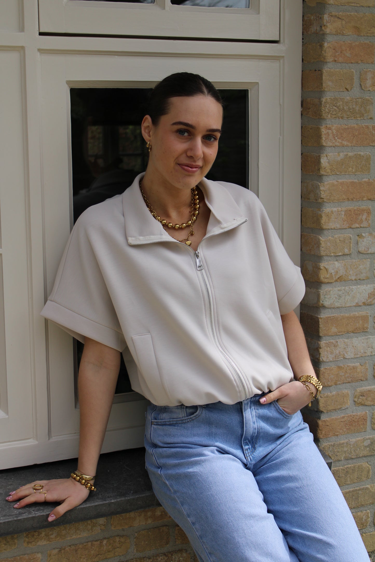 Top/vest met rits - beige