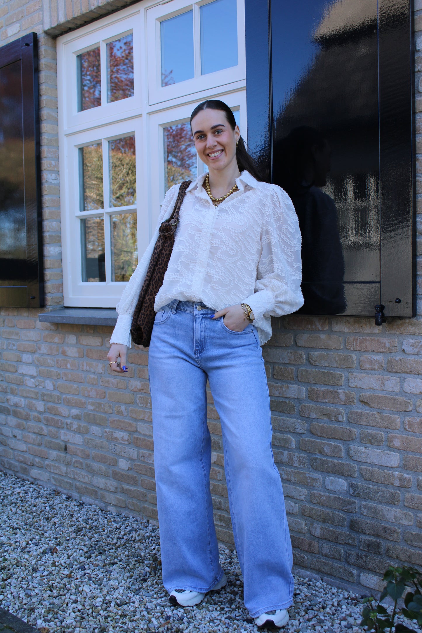 Blouse met ballon mouw - creme - At Styles
