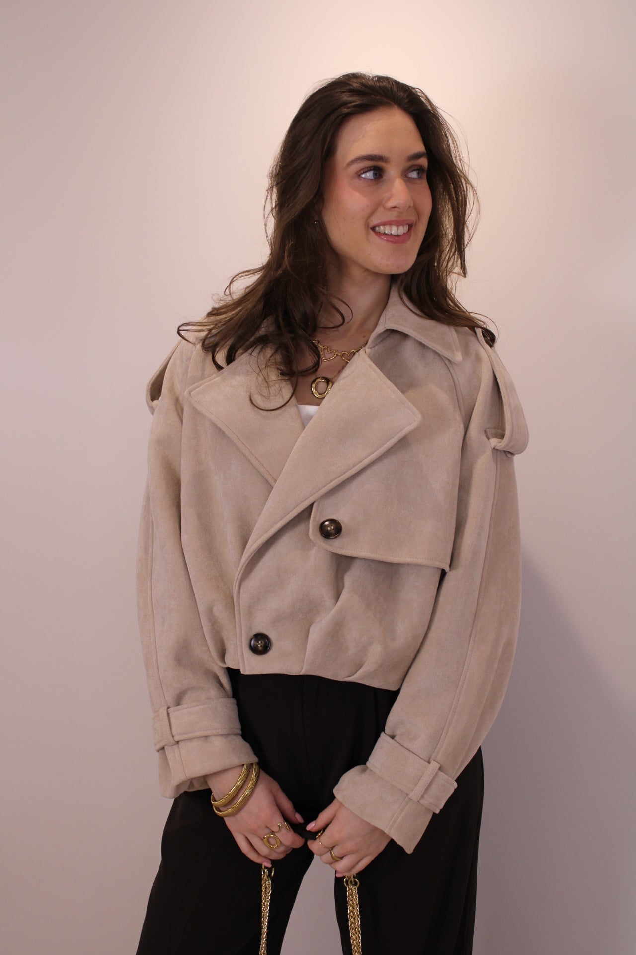 Cropped trenchcoat jasje - beige - At Styles