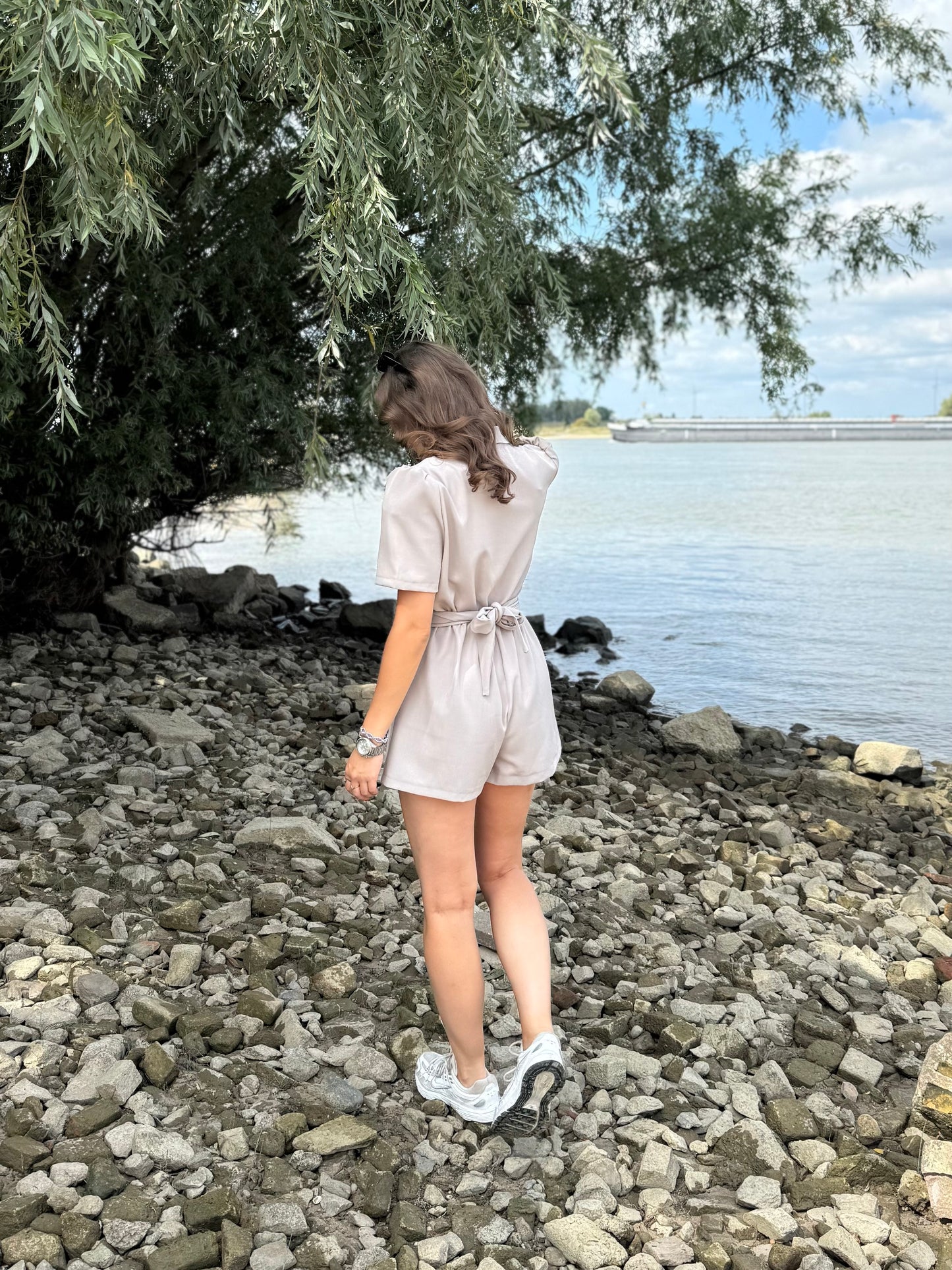 Blazer playsuit met ceintuur - beige