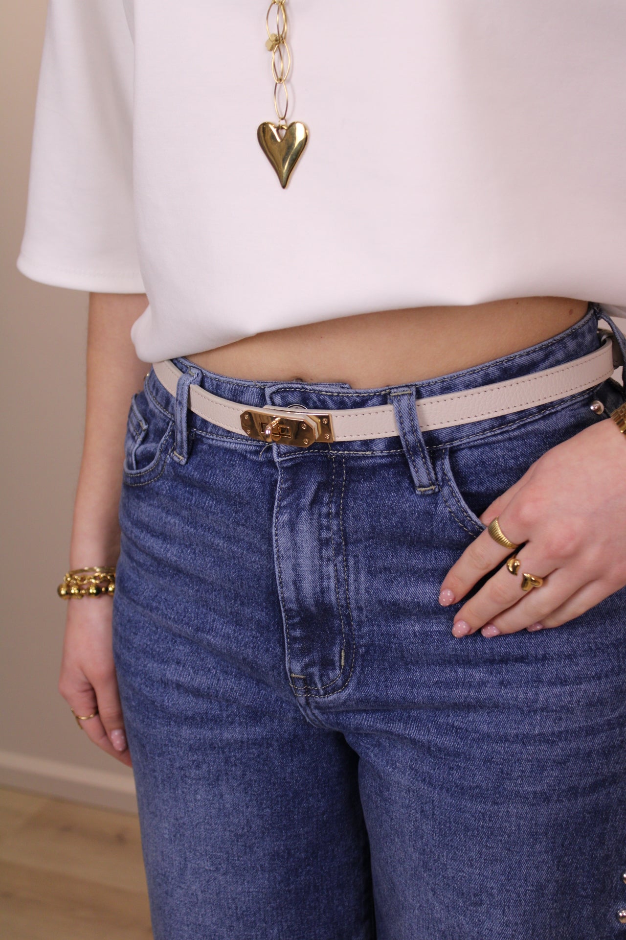 Leren riem Garcia - ecru