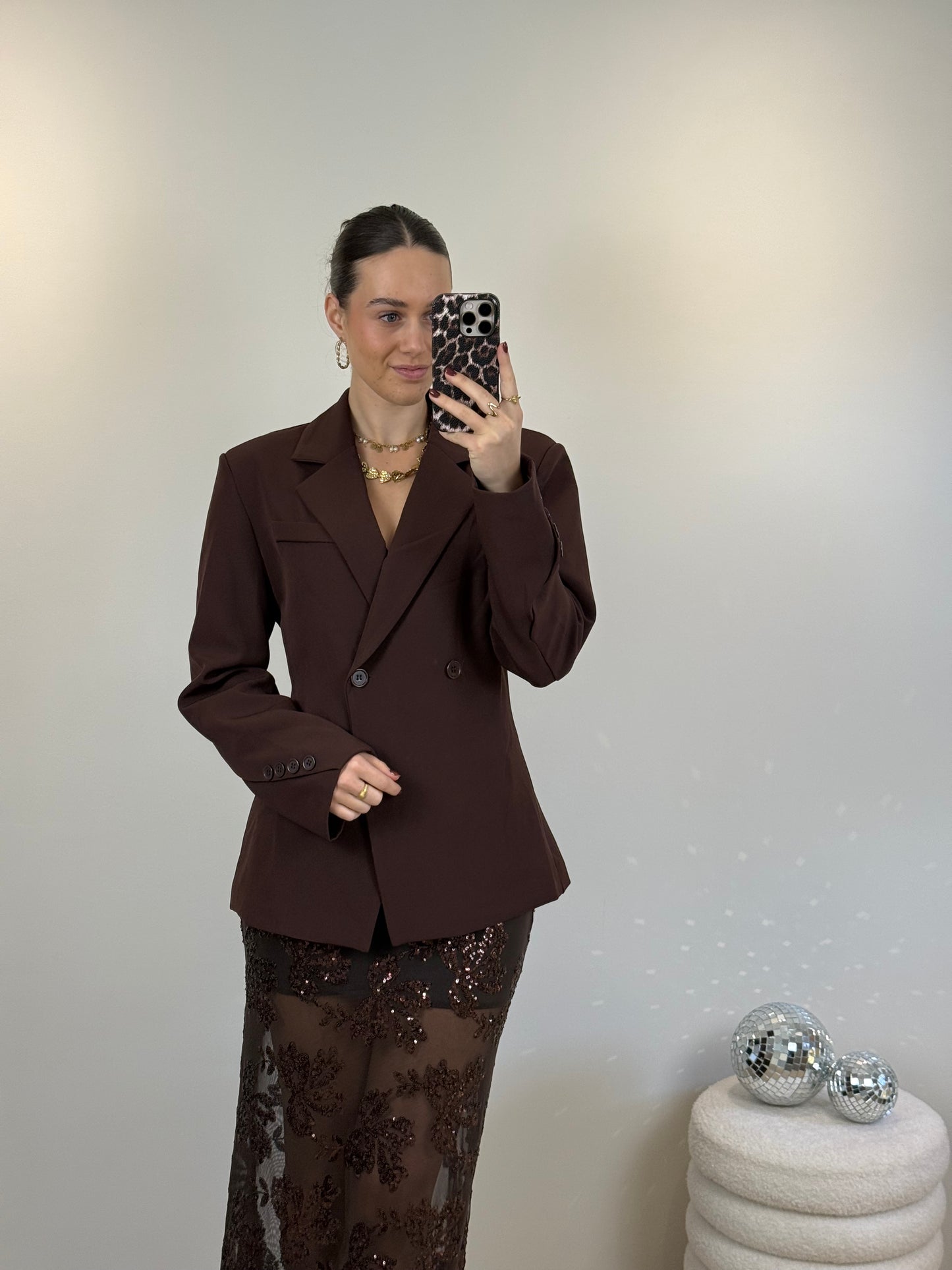 Glitter mesh rok - bruin