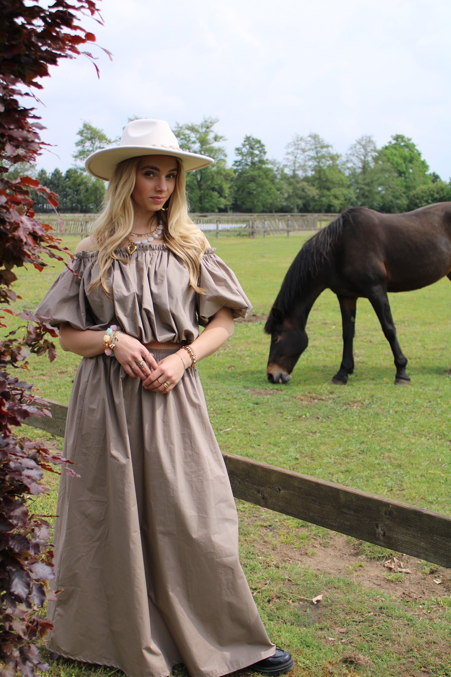 Off shoulder top - taupe