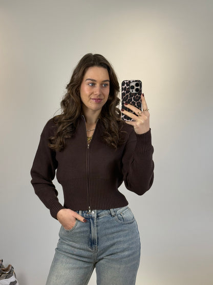 Top/vest met rits - bruin