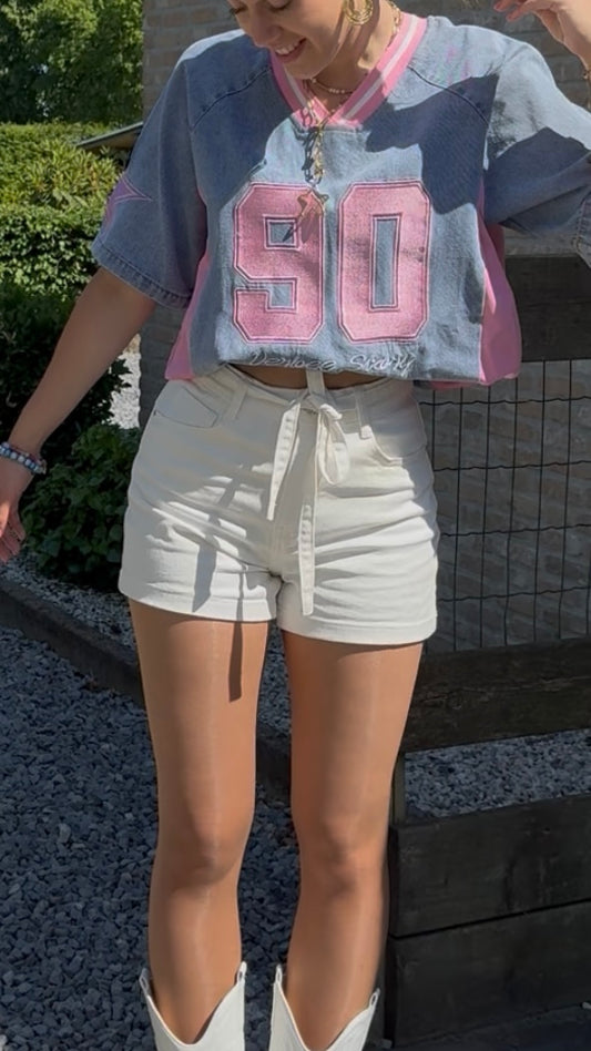 Stretch short met ceintuur - wit