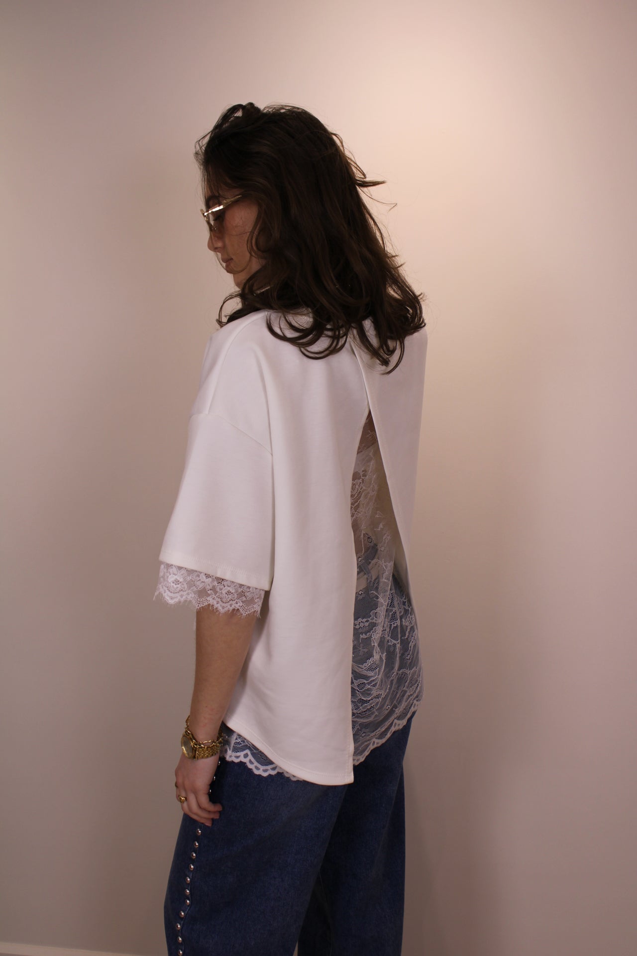 Split shirt met kant - wit