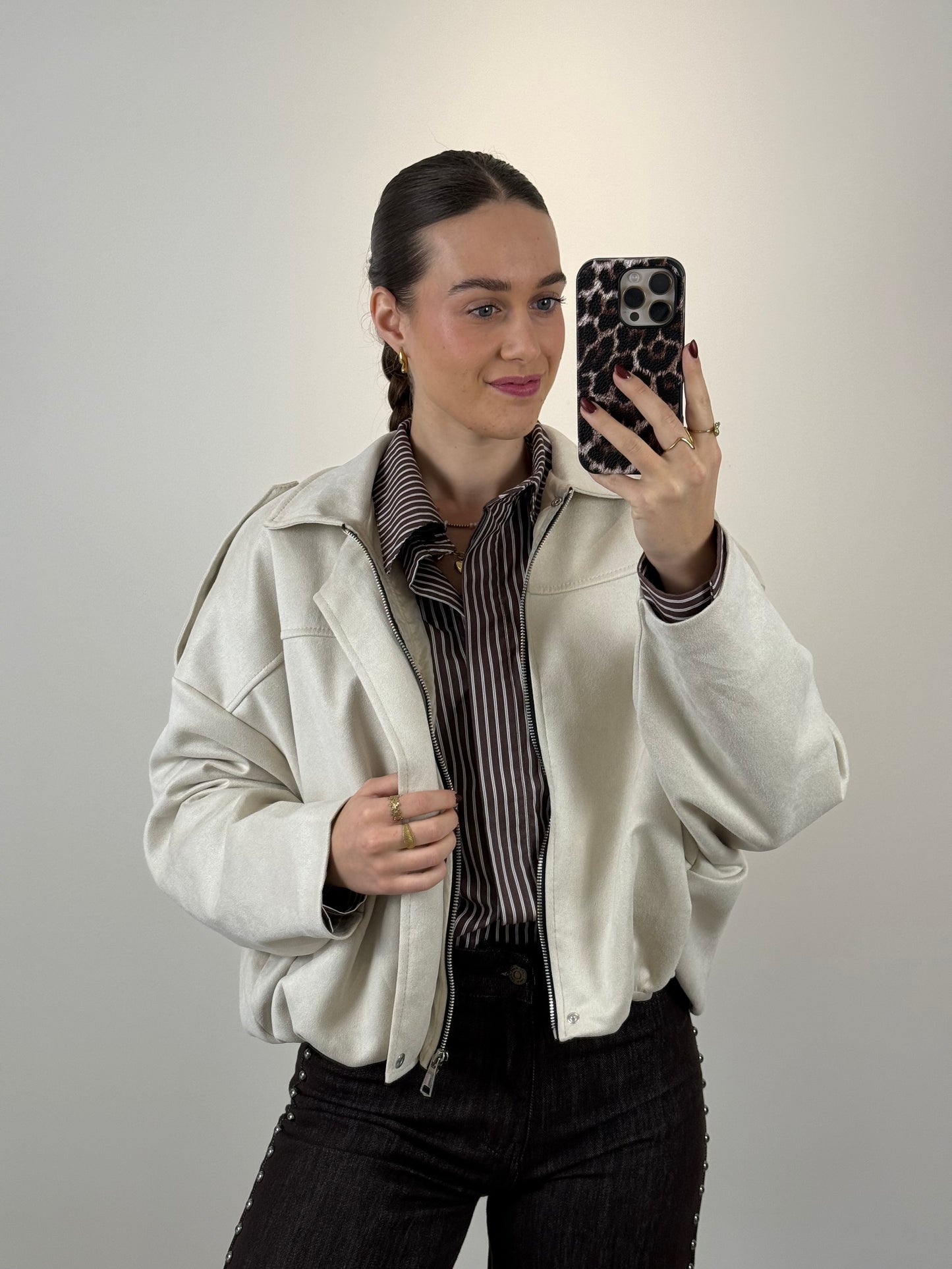 Suede bomber jasje - beige