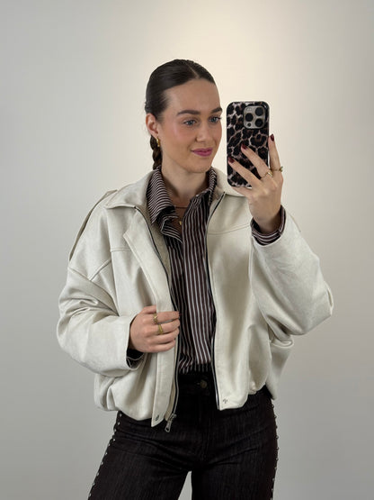 Suede bomber jasje - beige