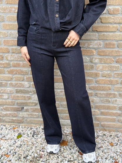 Mid waist - straight leg stretch jeans - dark denim