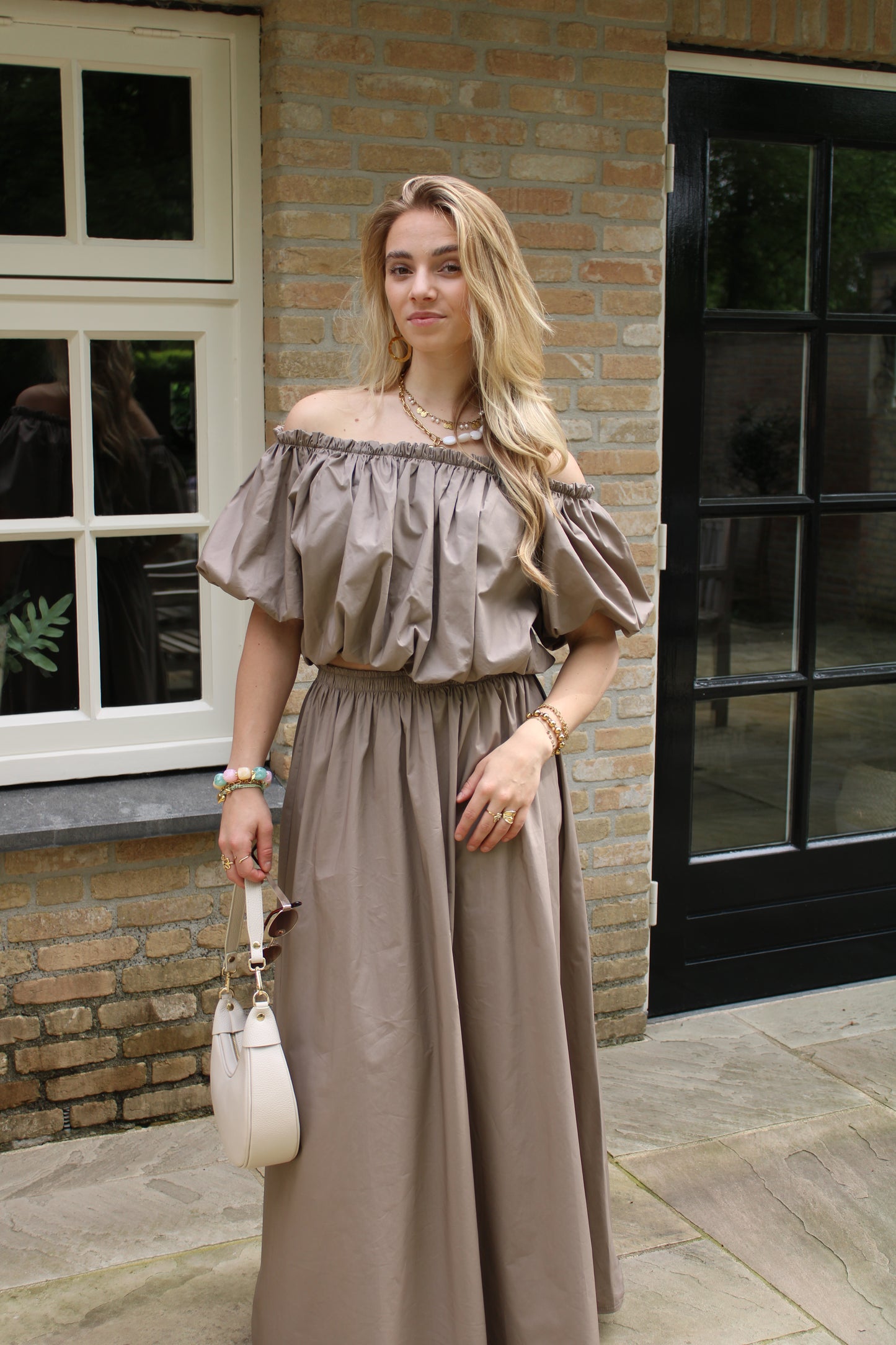 Off shoulder top - taupe