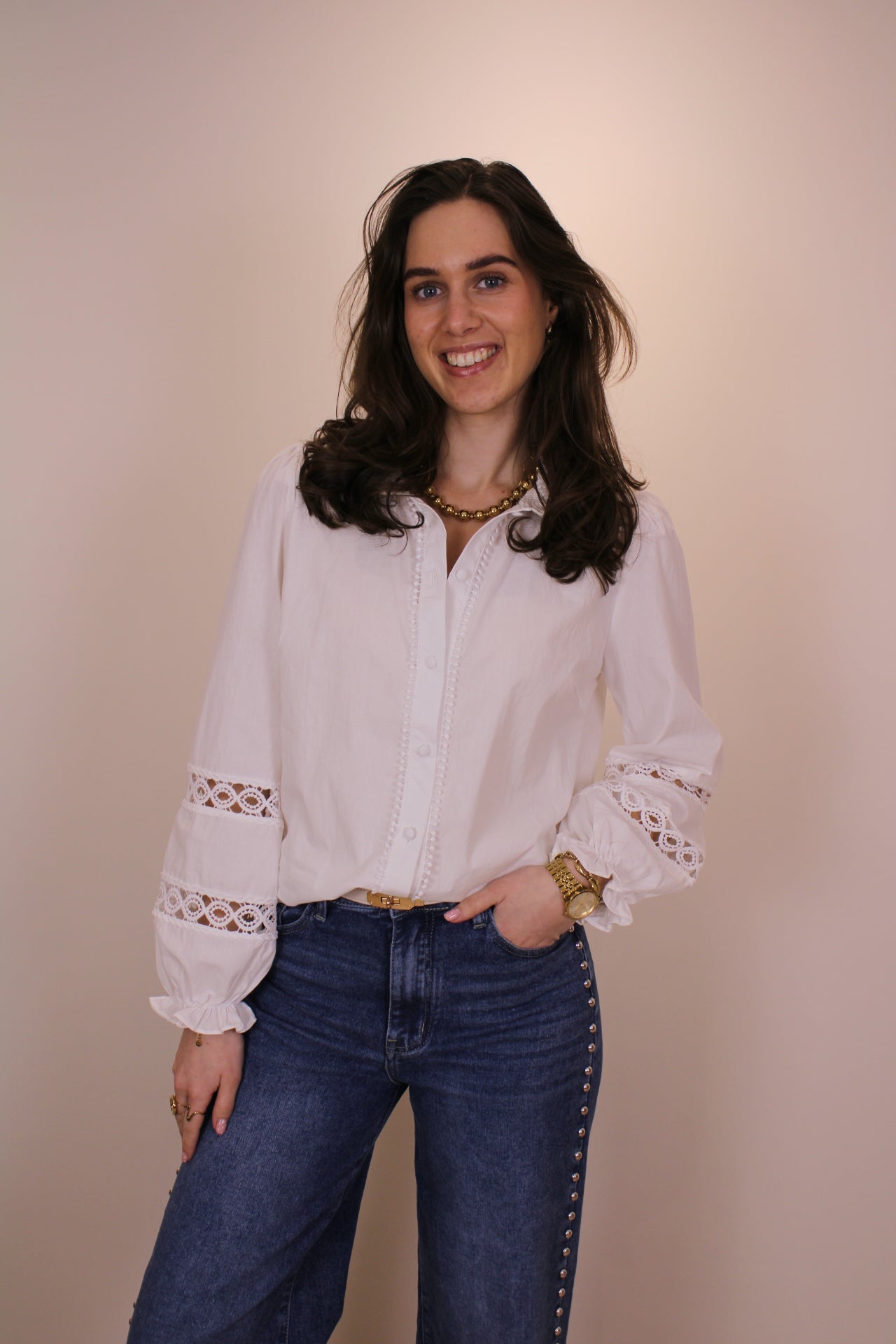 Blouse met broderie detail - wit