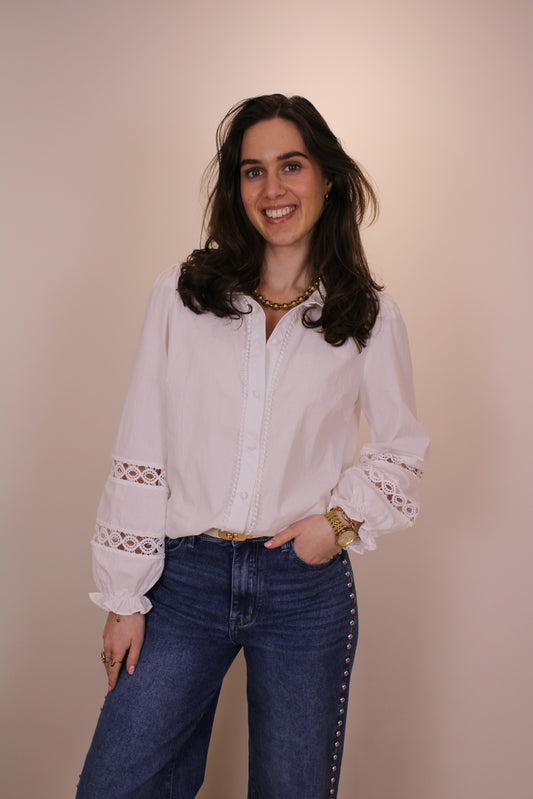 Blouse met broderie detail - wit