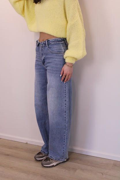 Mid waist - balloon stretch jeans met omslag - denim