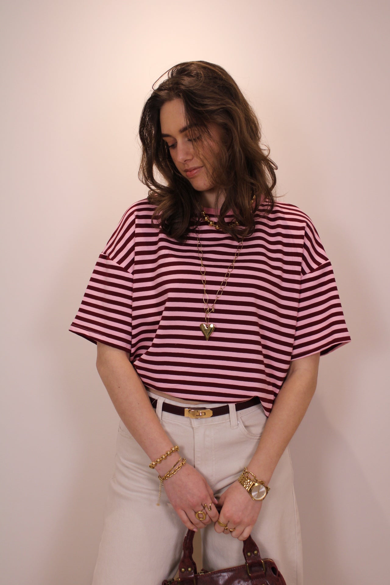 Gestreept shirt - roze/bordeaux