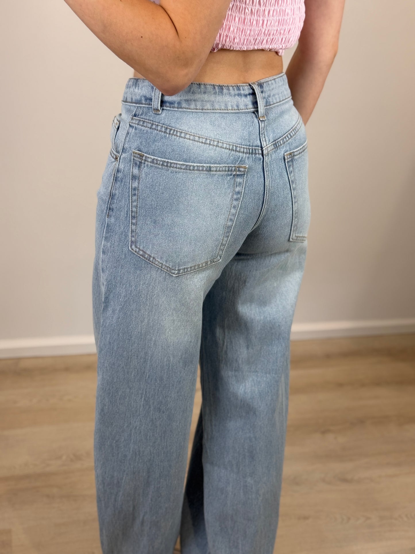 Mid waist - balloon stretch jeans met omslag - denim - At Styles