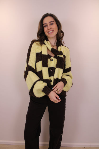 Gestreept vest/trui met sjaaltje - bruin geel