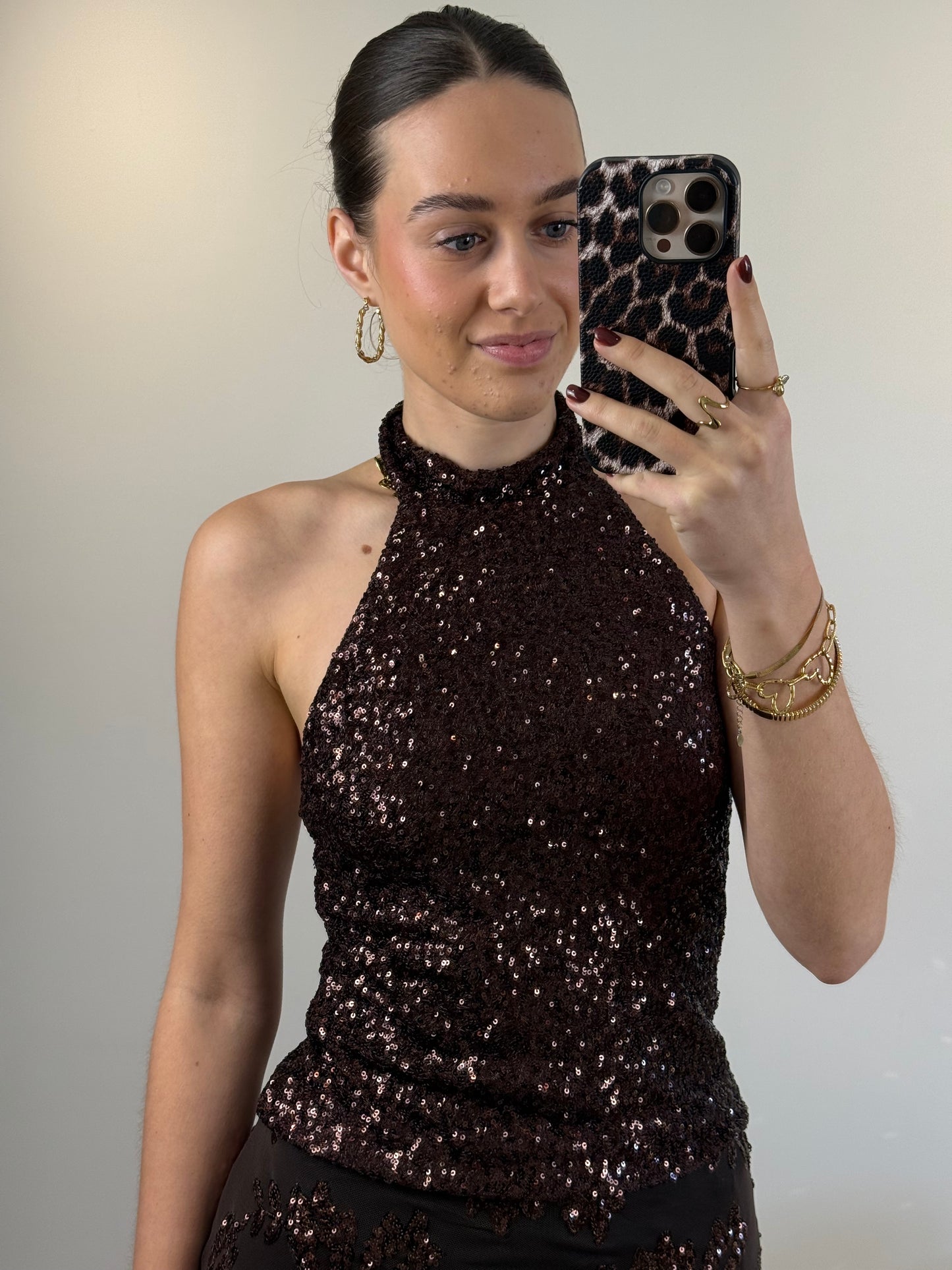 Glitter halter top - bruin