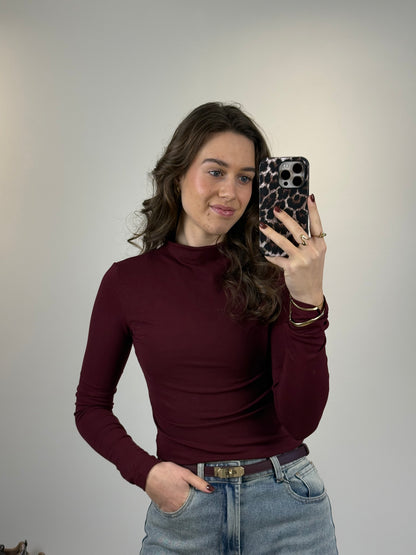 Basic top met col - bordeaux