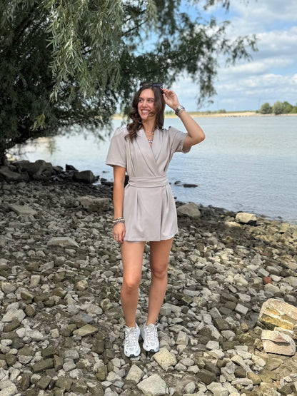 Blazer playsuit met ceintuur - beige