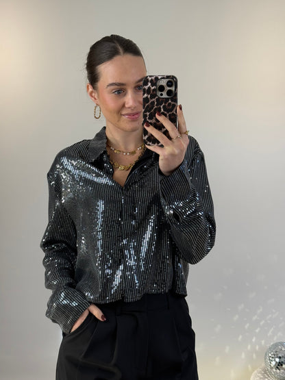 Pailletten blouse - zwart