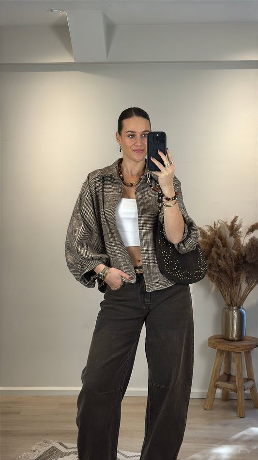Geruite blouse - bruin