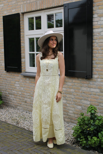 Kanten lange jurk - geel - At Styles