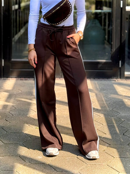 Pantalon jogger met streep - bruin