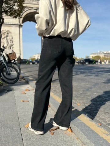 High waist - straight leg stretch jeans glitter - zwart