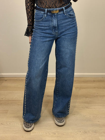 High waist - wide leg jeans met studs - denim