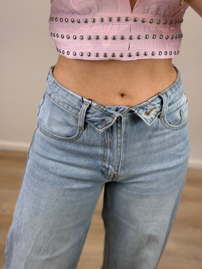 Mid waist - balloon stretch jeans met omslag - denim - At Styles