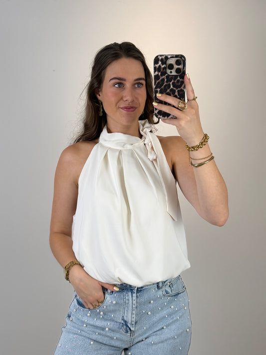 Strik satijnen top - creme