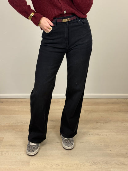 High waist - straight leg stretch jeans - zwart