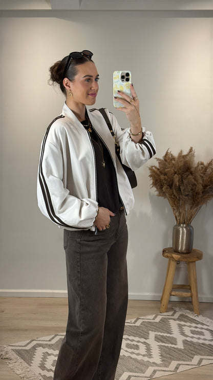 Bomber jasje met strepen - beige