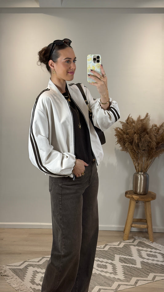 Bomber jasje met strepen - beige