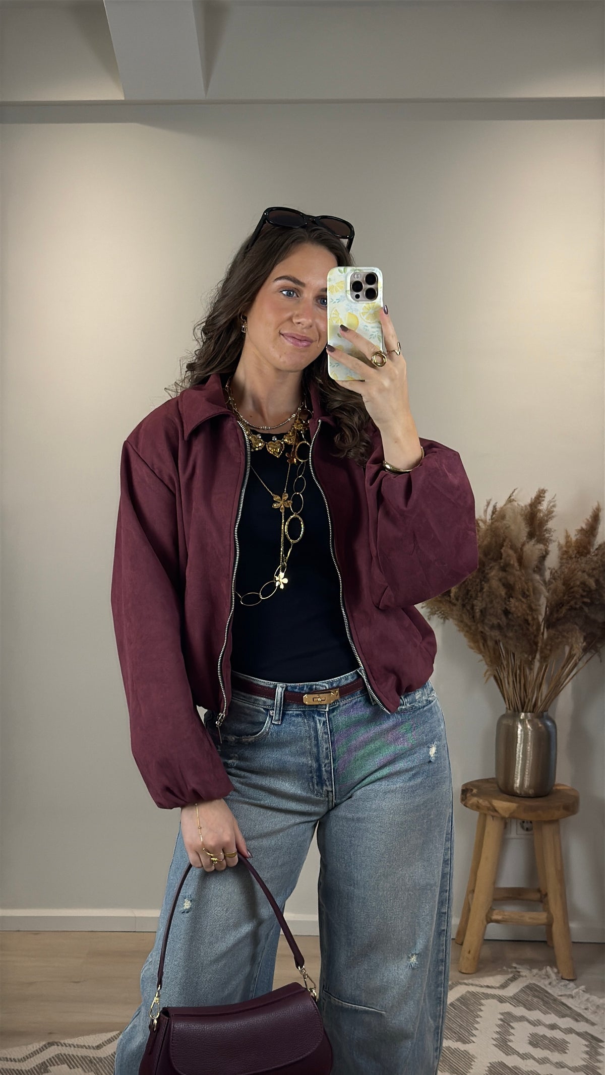 Suede bomber jasje - bordeaux