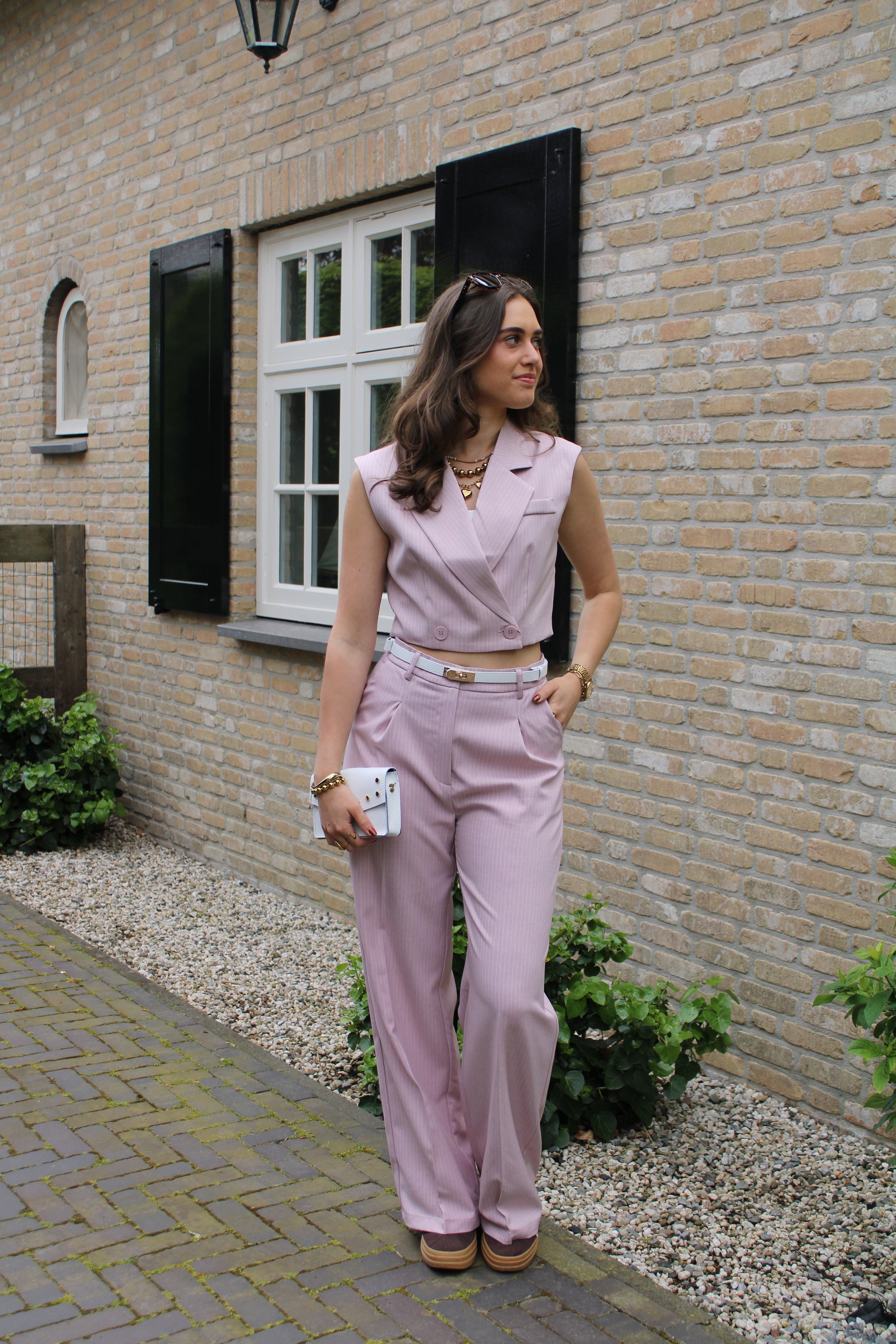 Gilet met krijtstreep - roze - At Styles