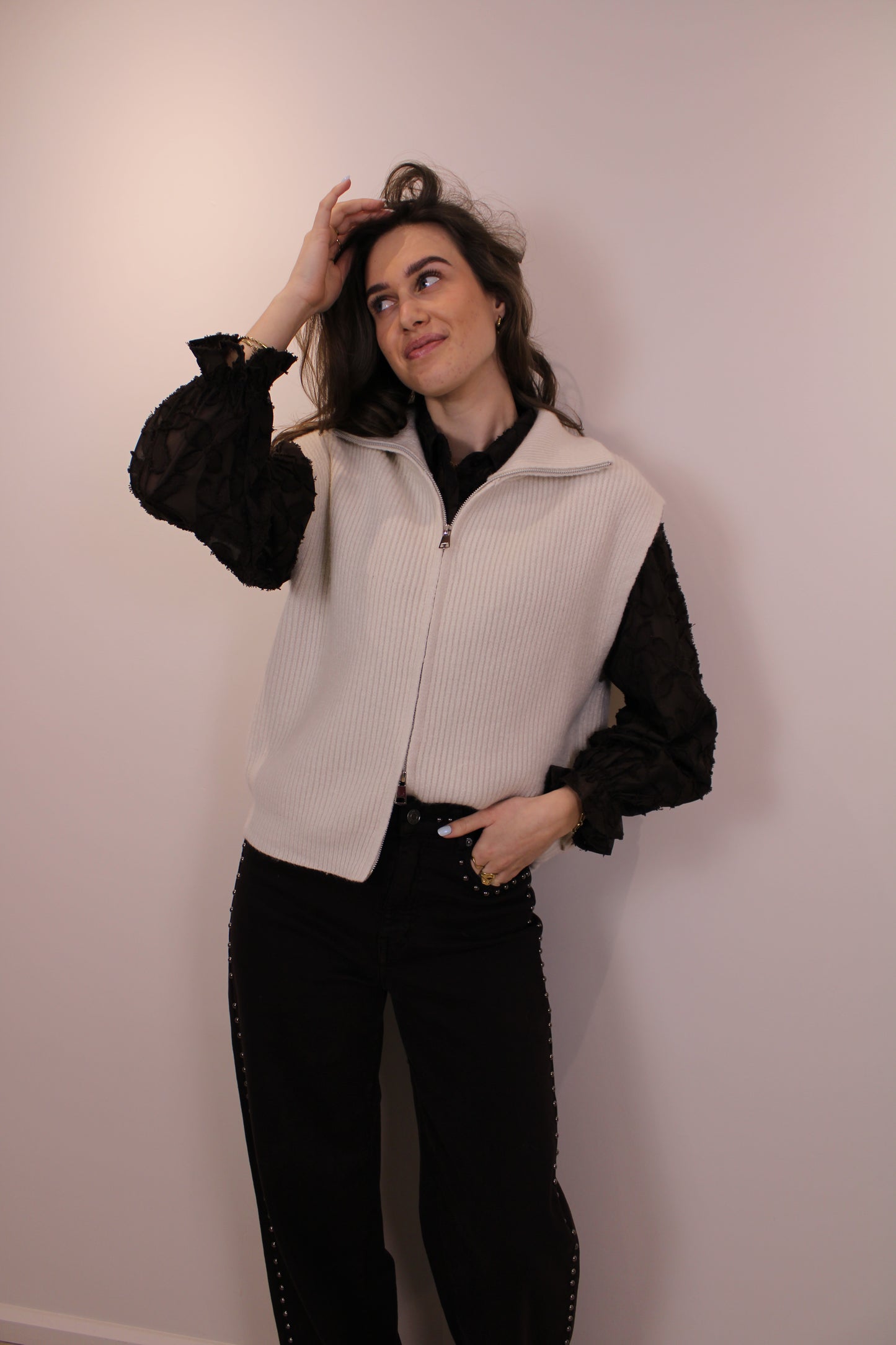 Spencer top/vest met rits - creme - At Styles