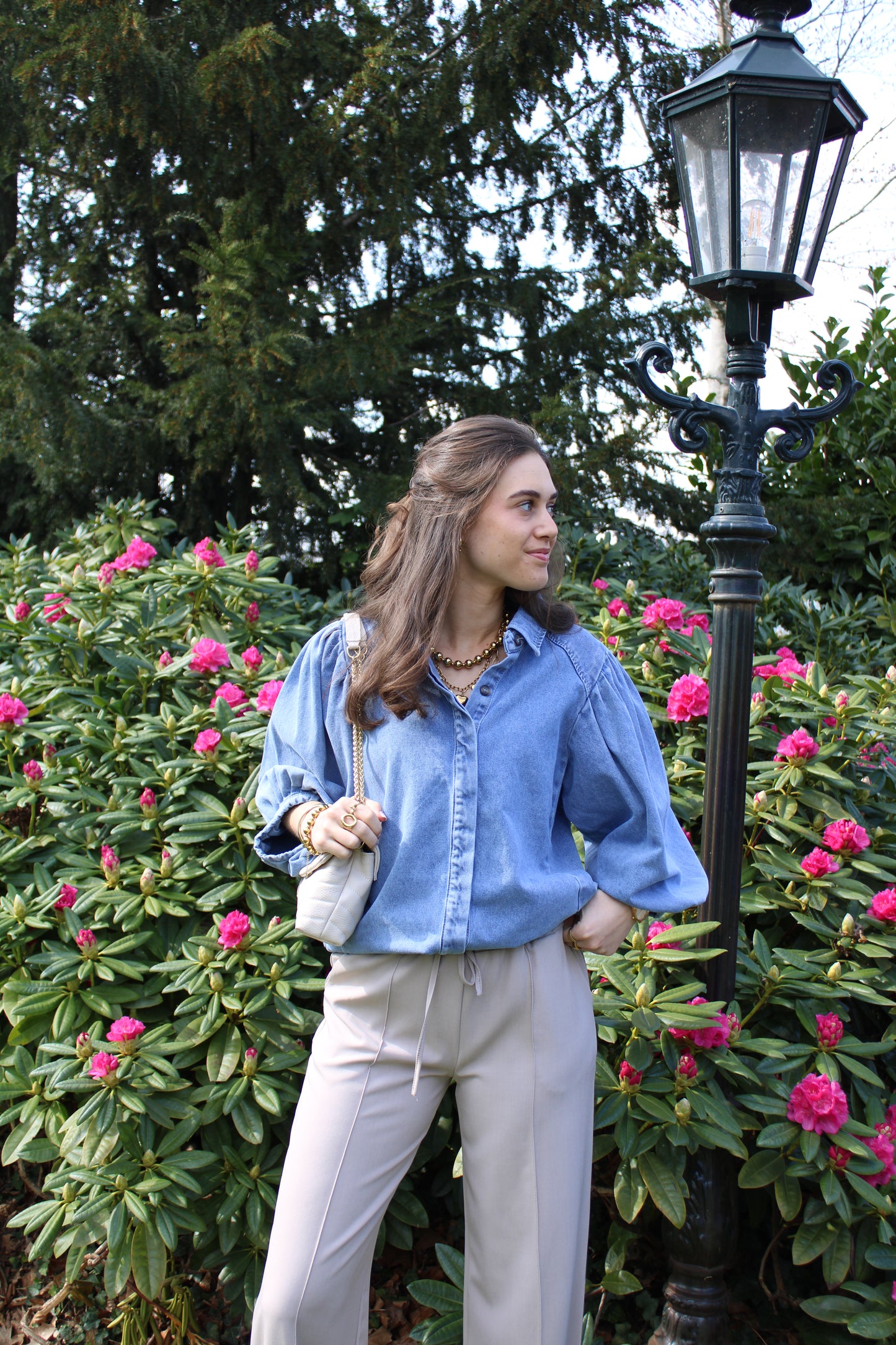 Blouse met pofmouw - denim