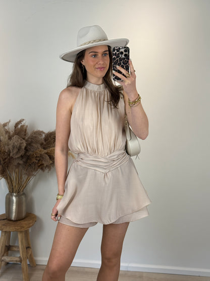 Playsuit met open rug - beige