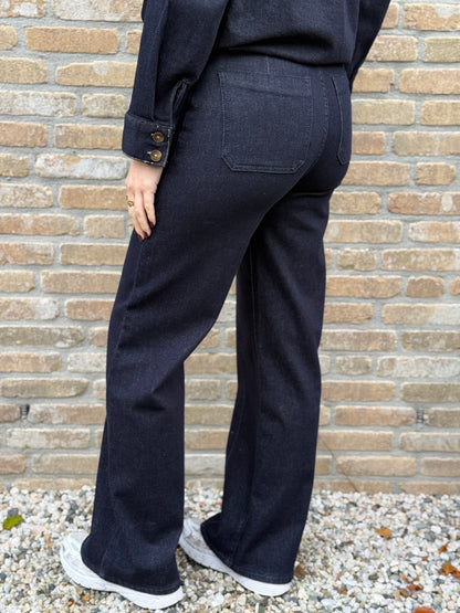 Mid waist - straight leg stretch jeans - dark denim