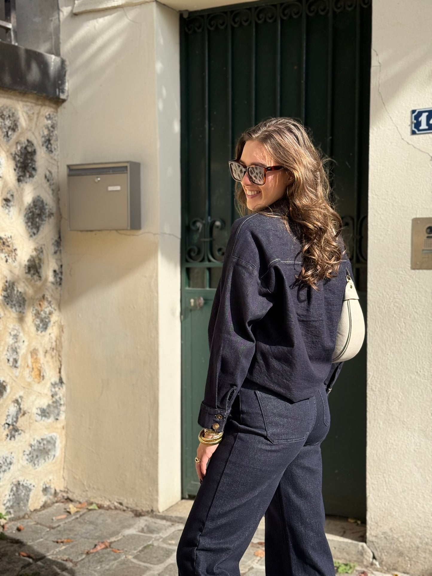 Geknoopte stretch blouse - dark denim