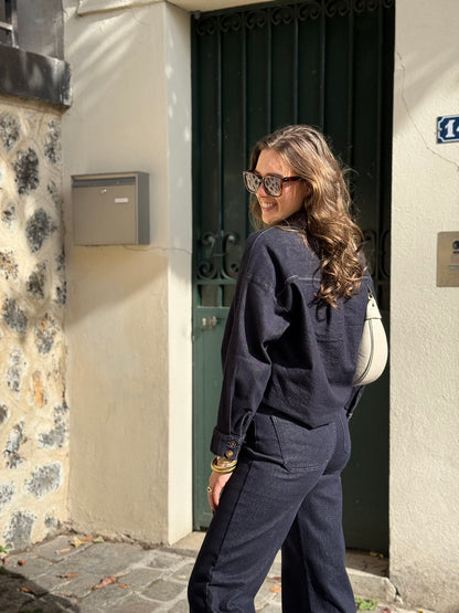 Geknoopte stretch blouse - dark denim