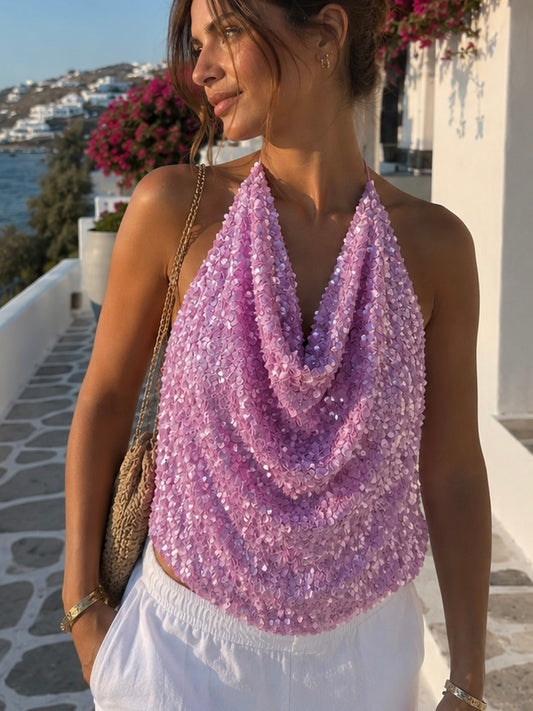 Pailletten top open rug - roze