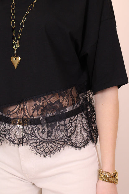 Shirt met kant - zwart