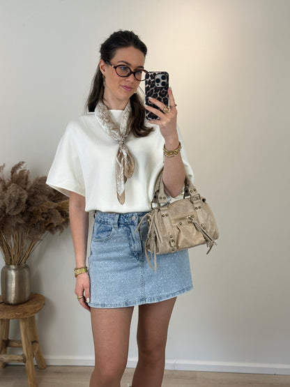 Stretch broekrokje met strass - denim