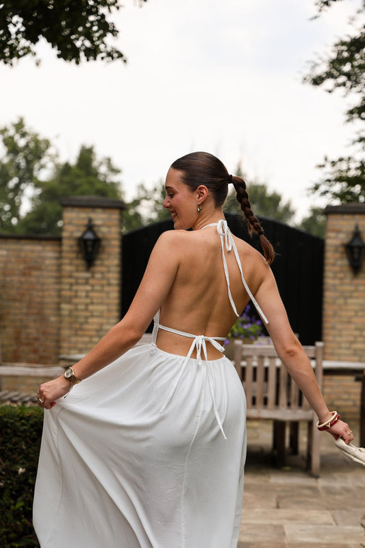 Halter jurk met open rug - wit